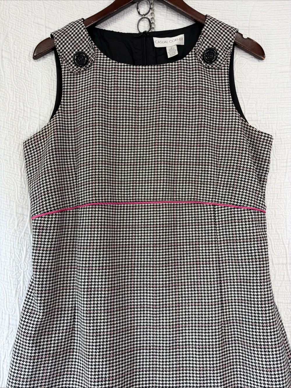 Vintage Casual Corner Houndstooth Dress Size 12 Black White Midi Sheath Lined - Picture 2 of 16